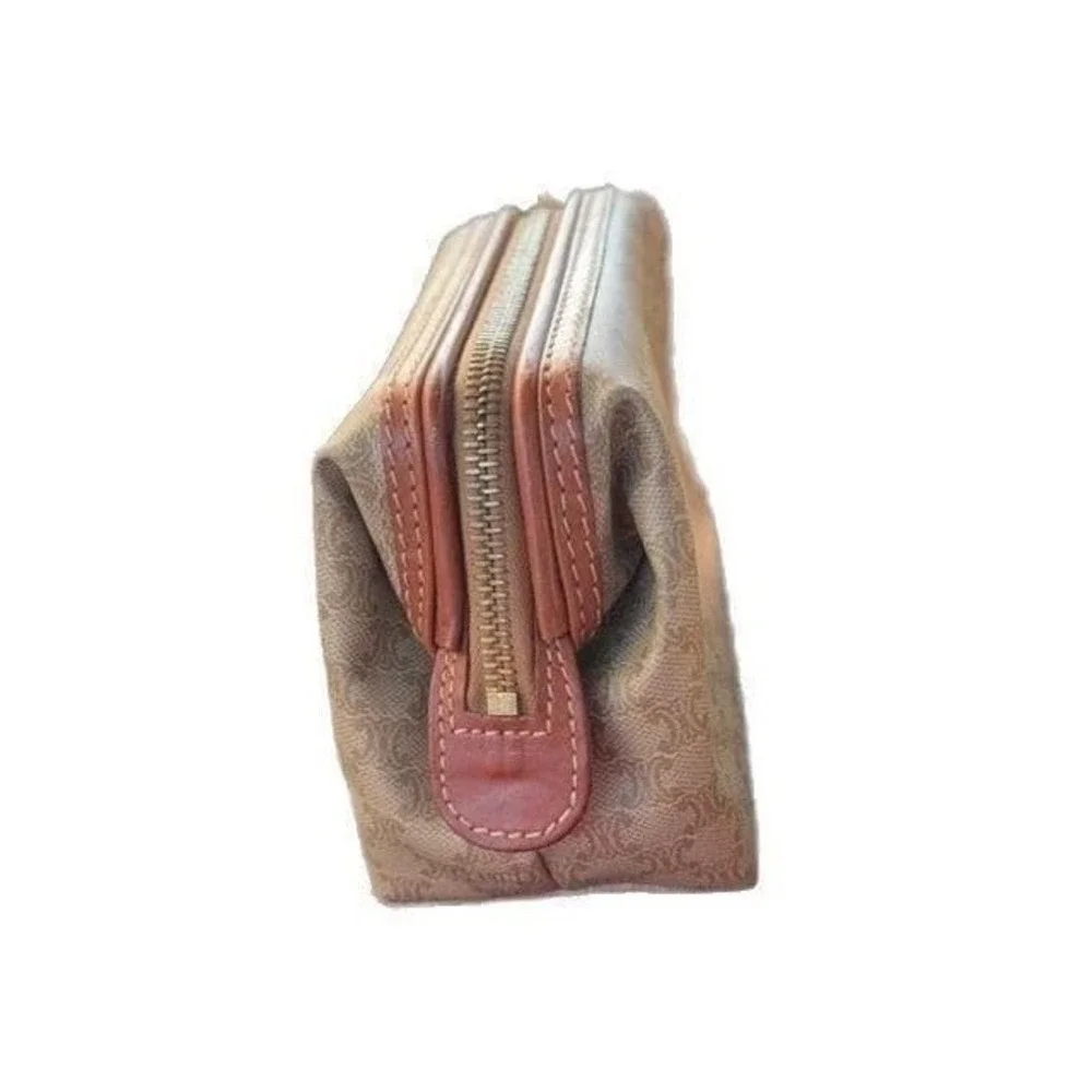Celine vanity case pouch brown leather and beige coated canvas‎ small vintage